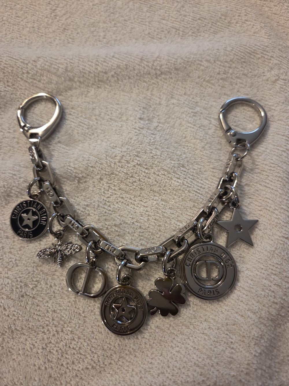 Dior Silver Charm Link Bracelet with Star and Clover Charms
